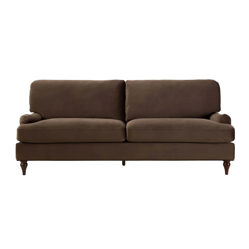 Cappuccino Brown 3 Seater Sofa with Plush Cushions & Wooden Legs furnitell