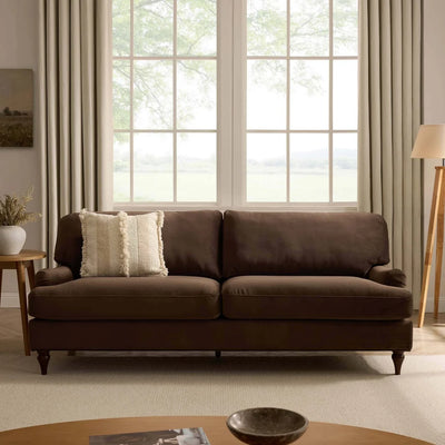 Cappuccino Brown 3 Seater Sofa with Plush Cushions & Wooden Legs furnitell