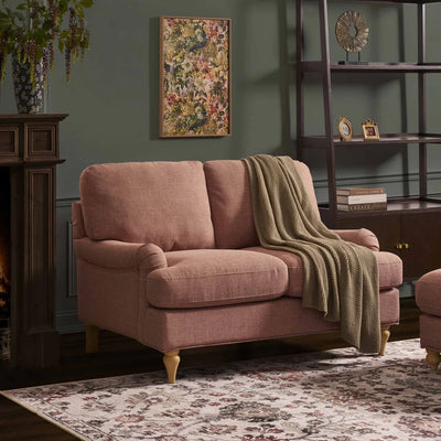 Rose Pink 2 Seater Sofa with Plush Cushions & Wooden Legs Furnitell
