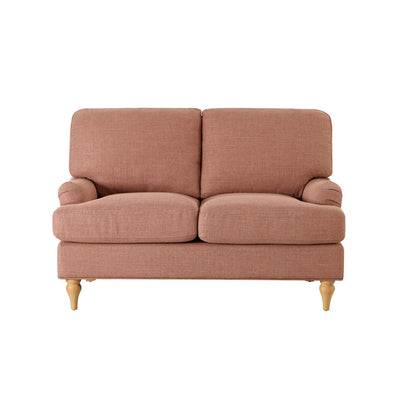 Rose Pink 2 Seater Sofa with Plush Cushions & Wooden Legs Furnitell