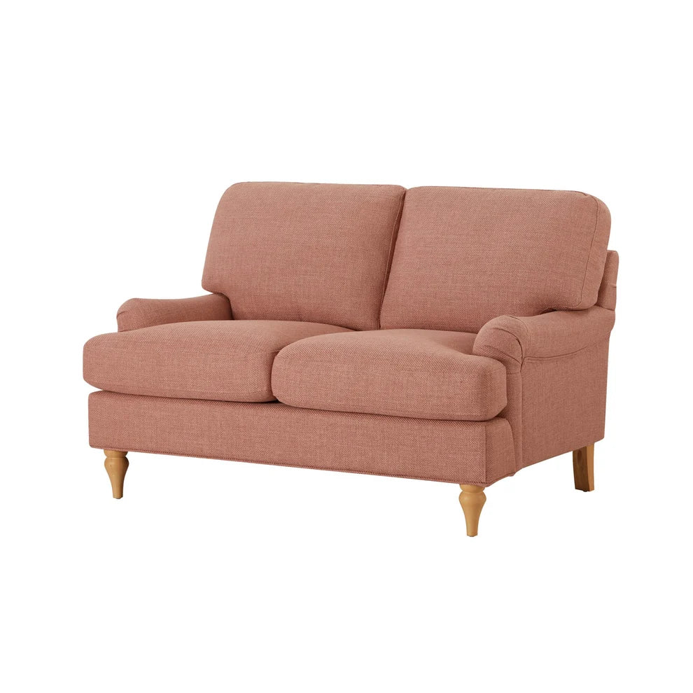 Rose Pink 2 Seater Sofa with Plush Cushions & Wooden Legs Furnitell