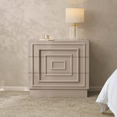 Taupe 3 Drawer Chest with Raised Panel Front Design furnitell