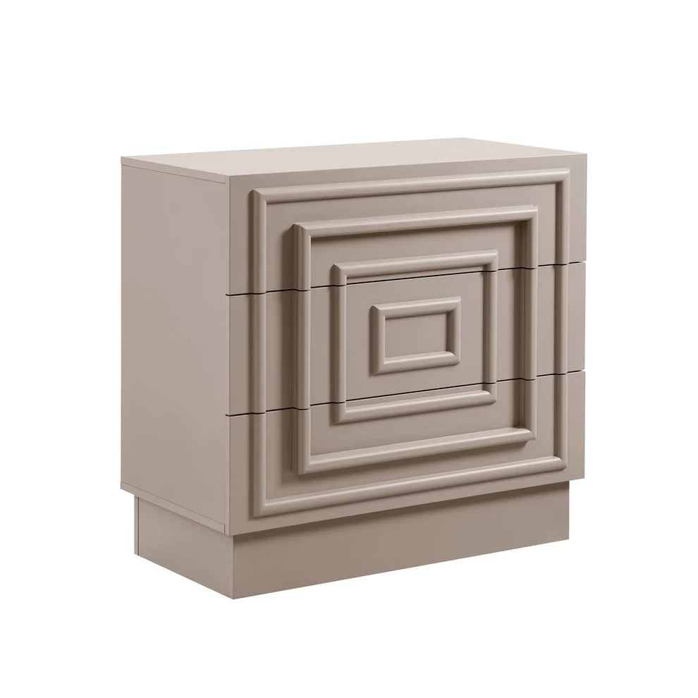 Taupe 3 Drawer Chest with Raised Panel Front Design furnitell