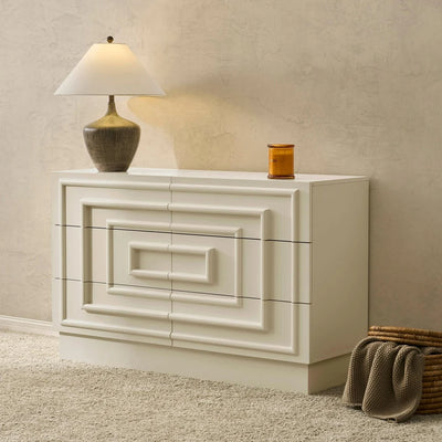 Cream 6 Drawer Chest with Raised Panel Front Design furnitell