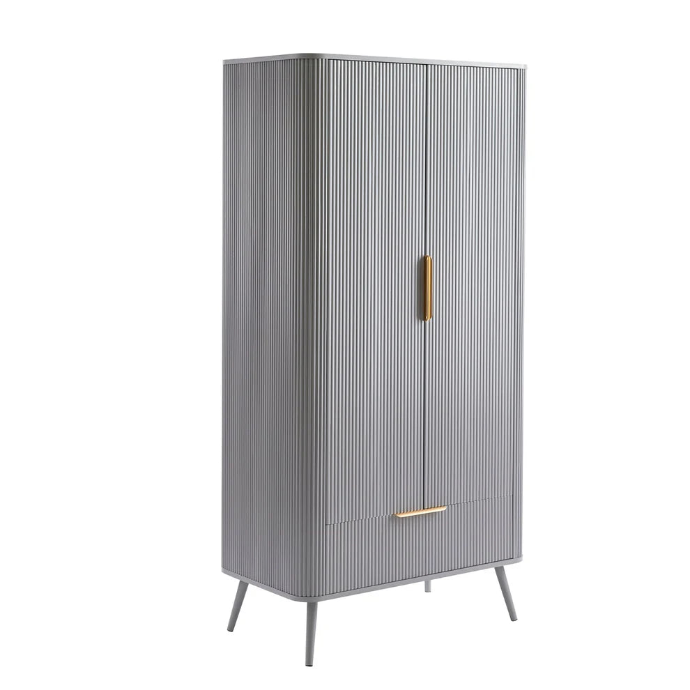 Furnitell 2 Door Wardrobe – Light Grey Solid Wood Finish | 5 Years Warranty