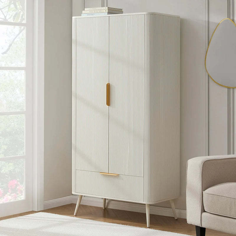 Furnitell 2 Door Wardrobe – Warm White Solid Wood Finish | 5 Years Warranty