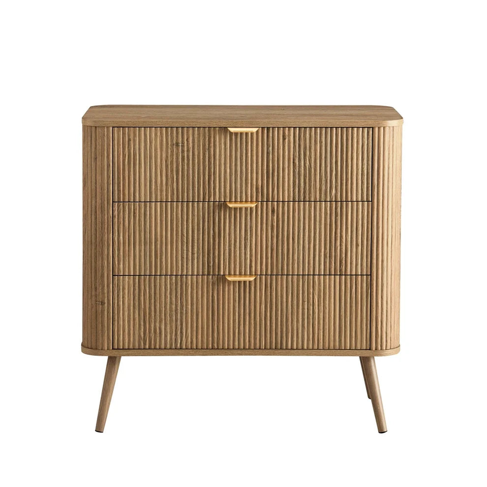 Light Wood Fluted 3 Drawer Chest Furnitell