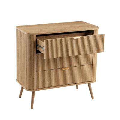 Light Wood Fluted 3 Drawer Chest Furnitell
