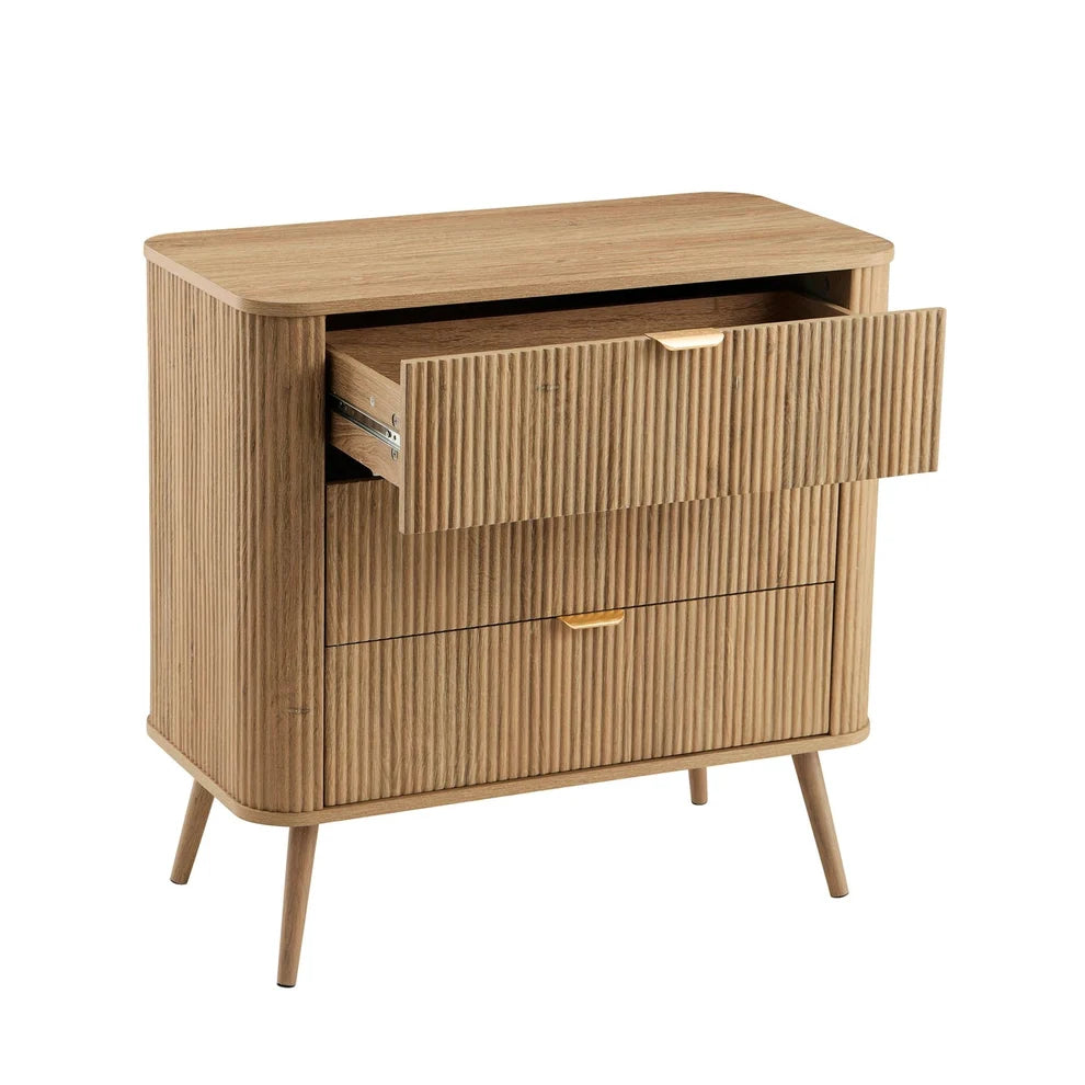 Light Wood Fluted 3 Drawer Chest Furnitell