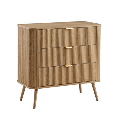 Light Wood Fluted 3 Drawer Chest Furnitell