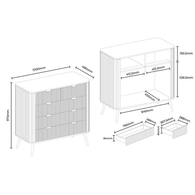 Warm White 5 Drawer Chest with Fluted Front & Angled Legs furnitell