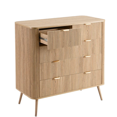 Light Wood Fluted 5 Drawer Chest furnitell