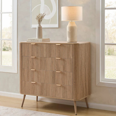 Light Wood Fluted 5 Drawer Chest furnitell