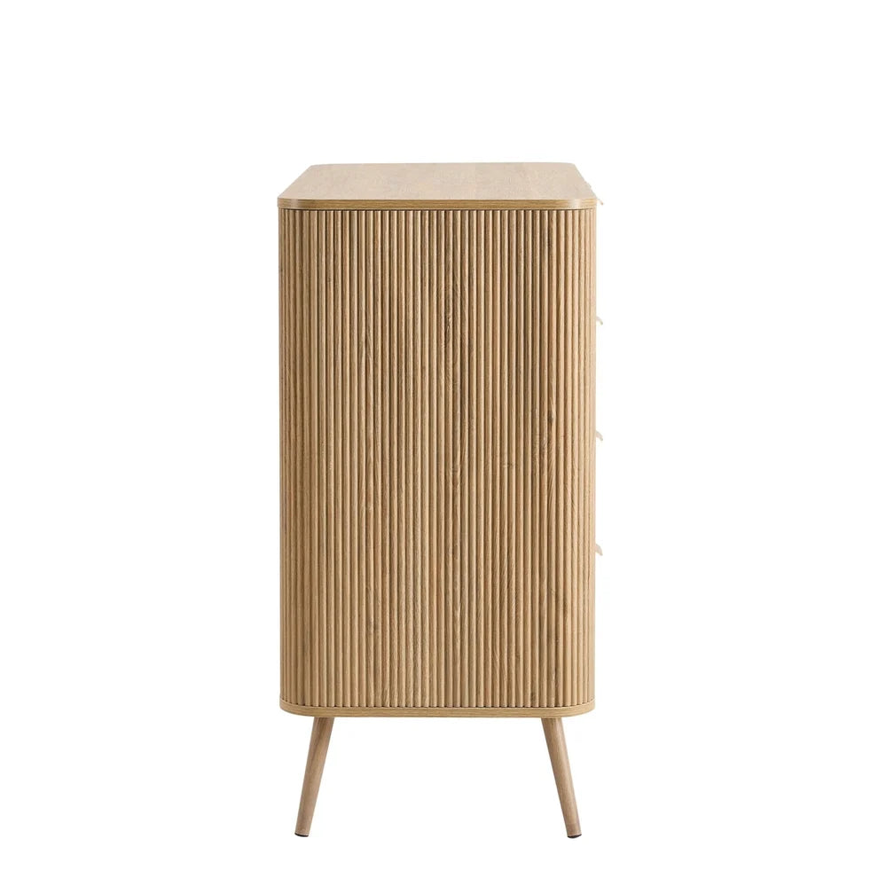 Light Wood Fluted 5 Drawer Chest furnitell