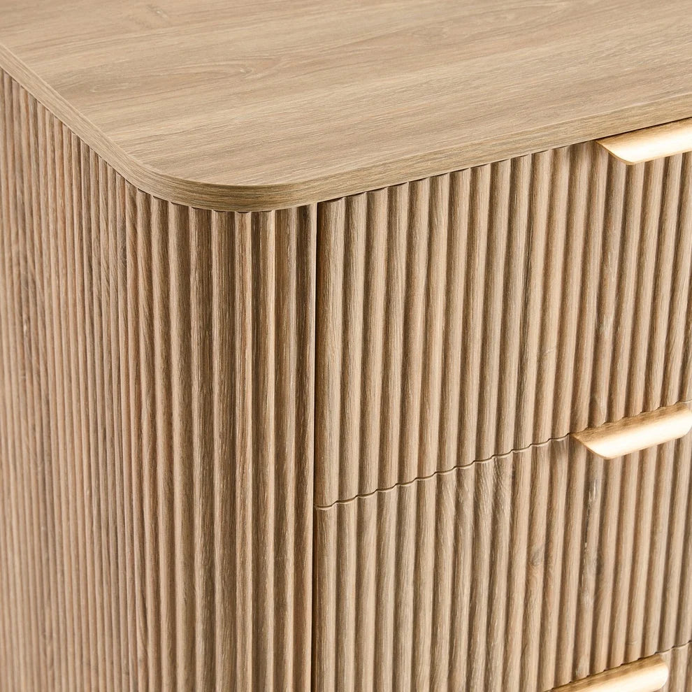 Light Wood Fluted 5 Drawer Chest furnitell