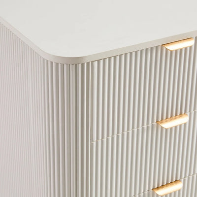 Warm White 5 Drawer Chest with Fluted Front & Angled Legs furnitell