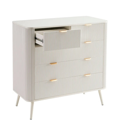 Warm White 5 Drawer Chest with Fluted Front & Angled Legs furnitell