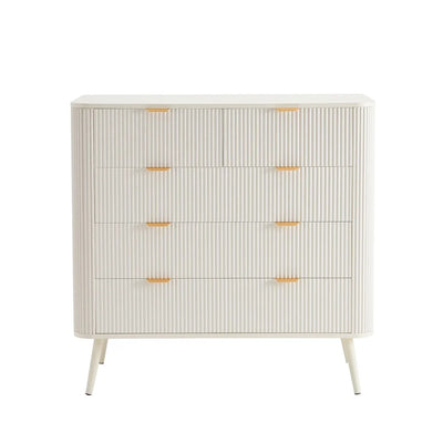 Warm White 5 Drawer Chest with Fluted Front & Angled Legs furnitell