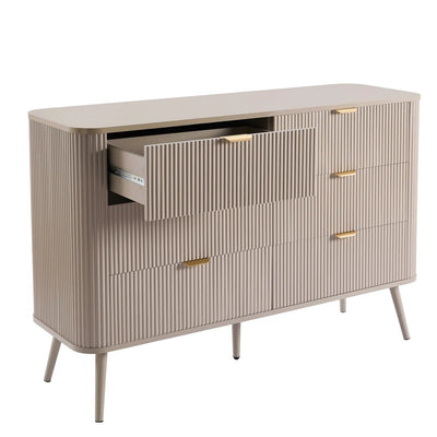 Taupe 6 Drawer Chest with Fluted Front & Angled Legs furnitell