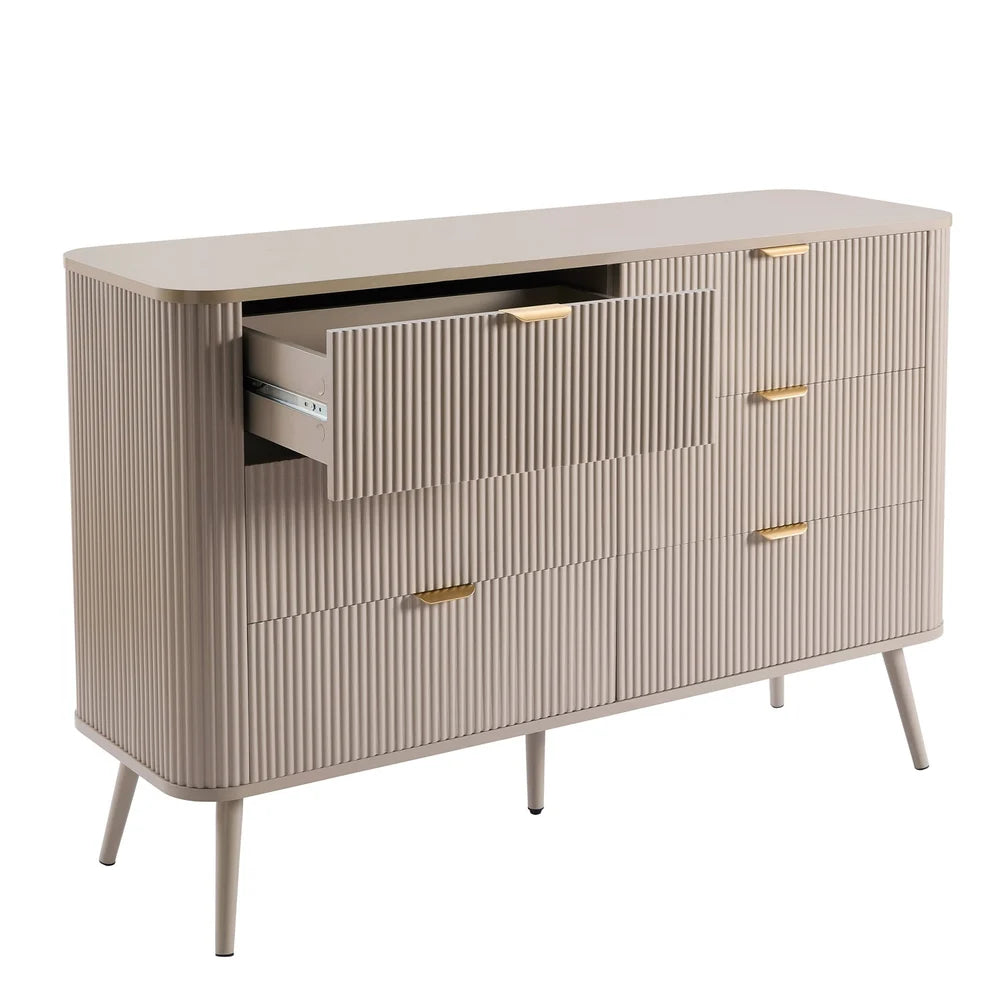 Taupe 6 Drawer Chest with Fluted Front & Angled Legs furnitell