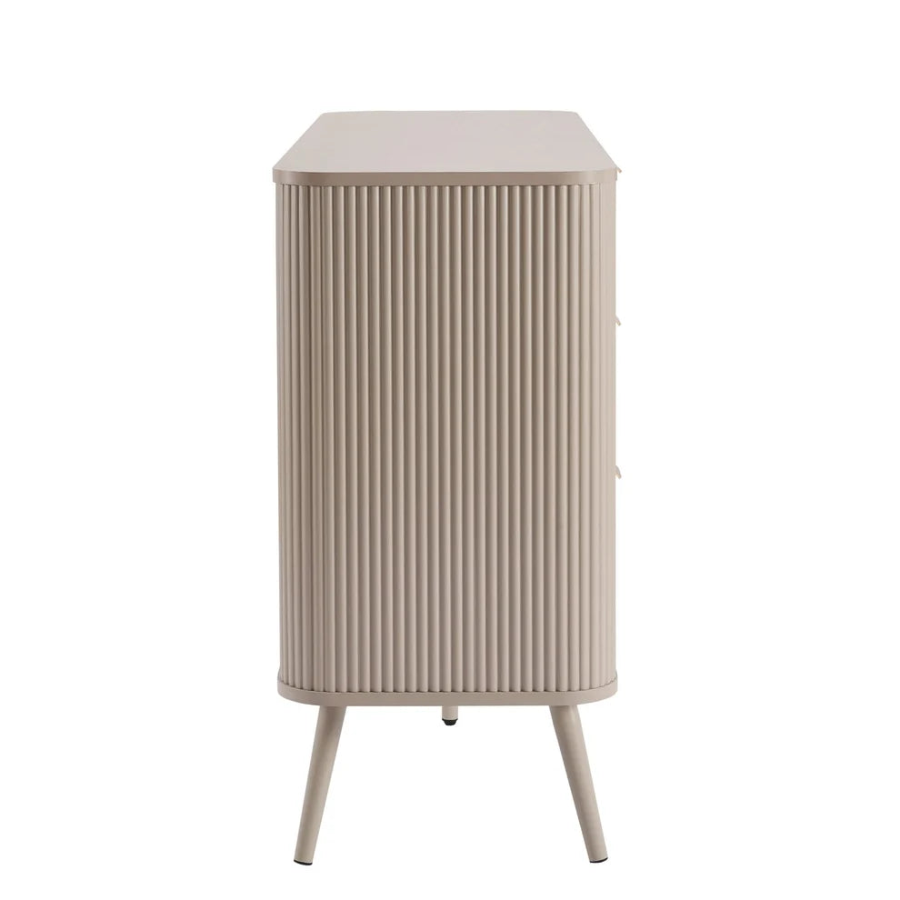 Taupe 6 Drawer Chest with Fluted Front & Angled Legs furnitell