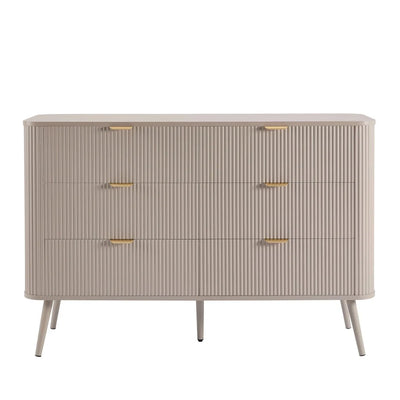 Taupe 6 Drawer Chest with Fluted Front & Angled Legs furnitell