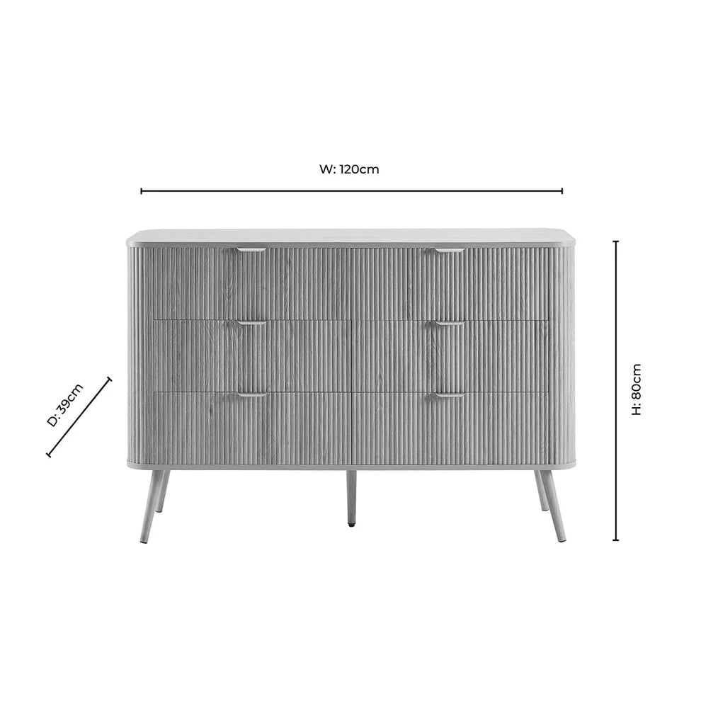 Taupe 6 Drawer Chest with Fluted Front & Angled Legs furnitell
