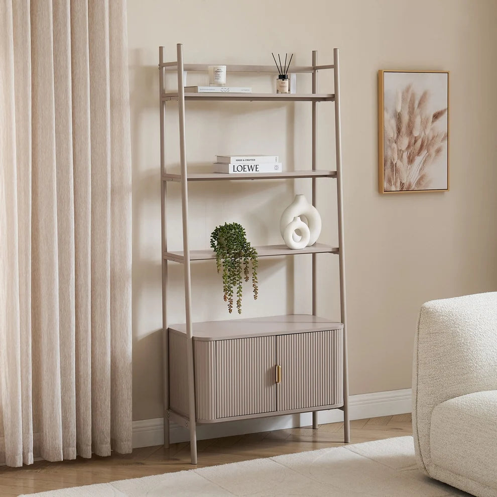 Taupe Storage Shelving Unit with Open Shelves & 2-Door Cabinet furnitell