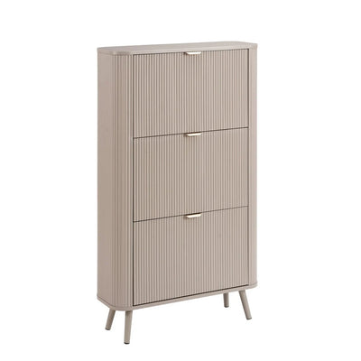 Taupe Fluted Shoe Cabinet with 3 Doors & Raised Legs Furnitell