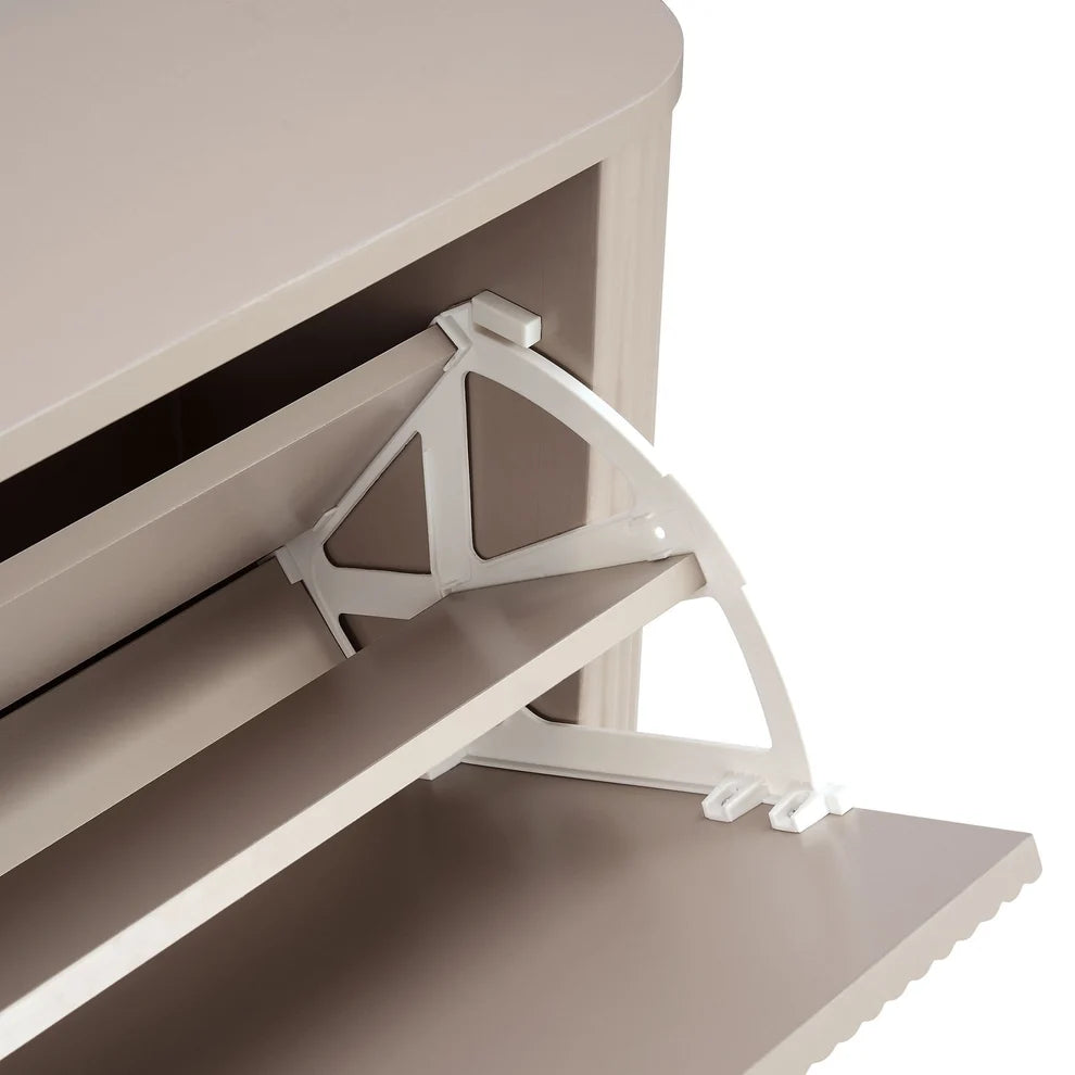 Taupe Fluted Shoe Cabinet with 3 Doors & Raised Legs Furnitell