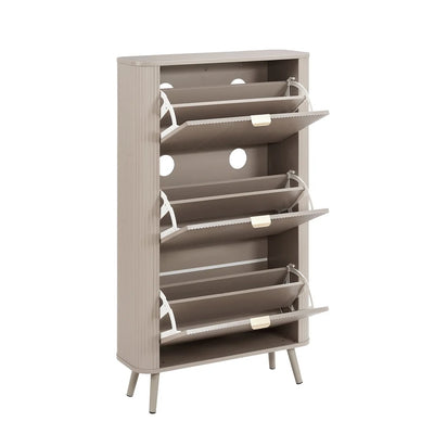 Taupe Fluted Shoe Cabinet with 3 Doors & Raised Legs Furnitell