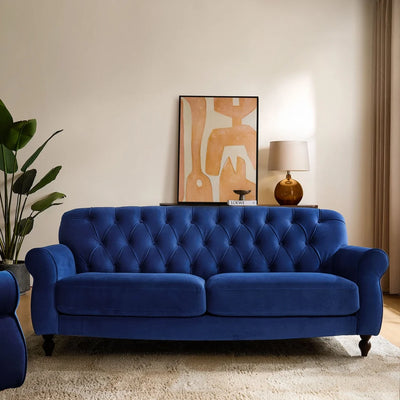 Royal Blue 3 Seater Sofa with Tufted Back & Rolled Arms furnitell