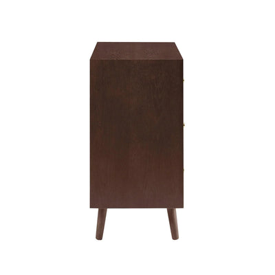 Walnut 3 Drawer Chest with Gold Knobs & Wooden Legs furnitell