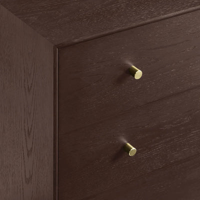 Walnut 3 Drawer Chest with Gold Knobs & Wooden Legs furnitell