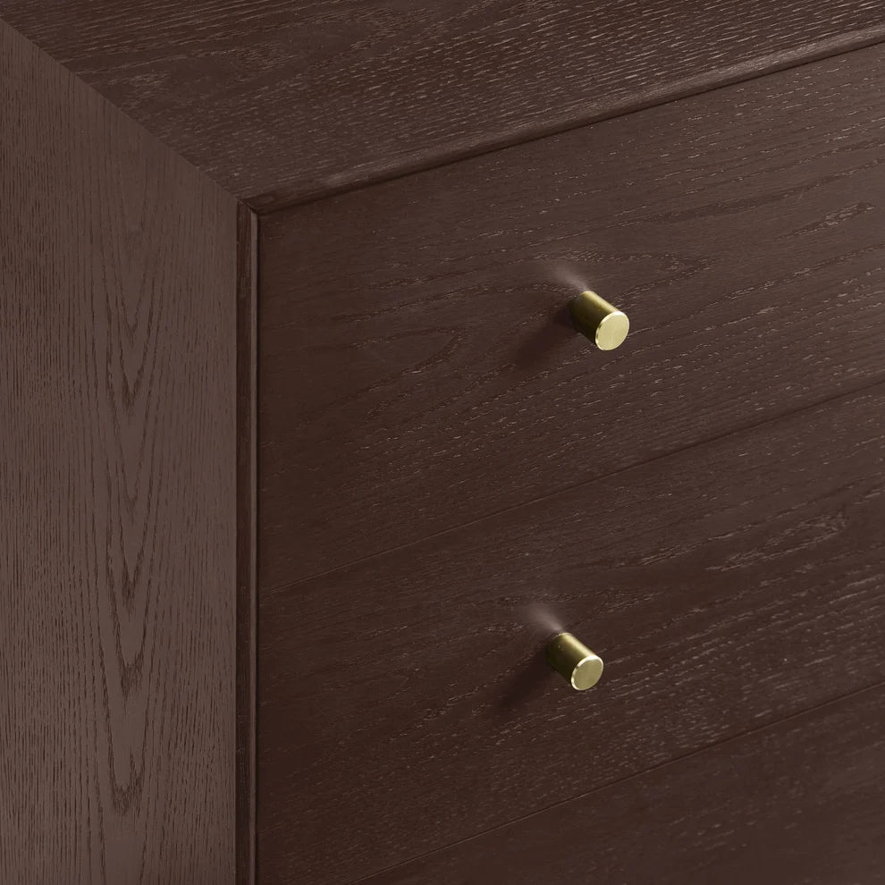 Walnut 3 Drawer Chest with Gold Knobs & Wooden Legs furnitell