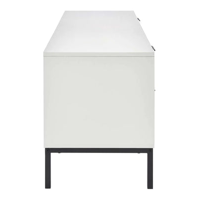 White Wooden TV Unit with 4 Textured Doors & Open Shelves furnitell