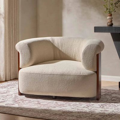Sand Beige Accent Chair with Bouclé Upholstery & Curved Arms furnitell