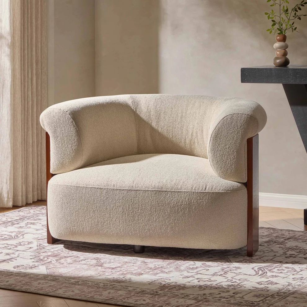 Sand Beige Accent Chair with Bouclé Upholstery & Curved Arms furnitell