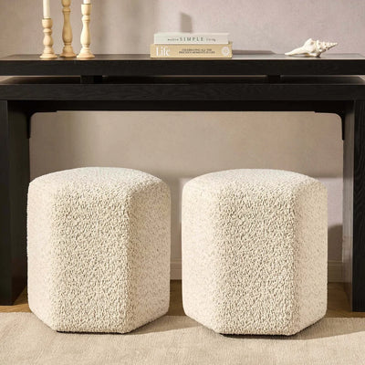 Cream Teddy Upholstered Ottoman Stool Furnitell