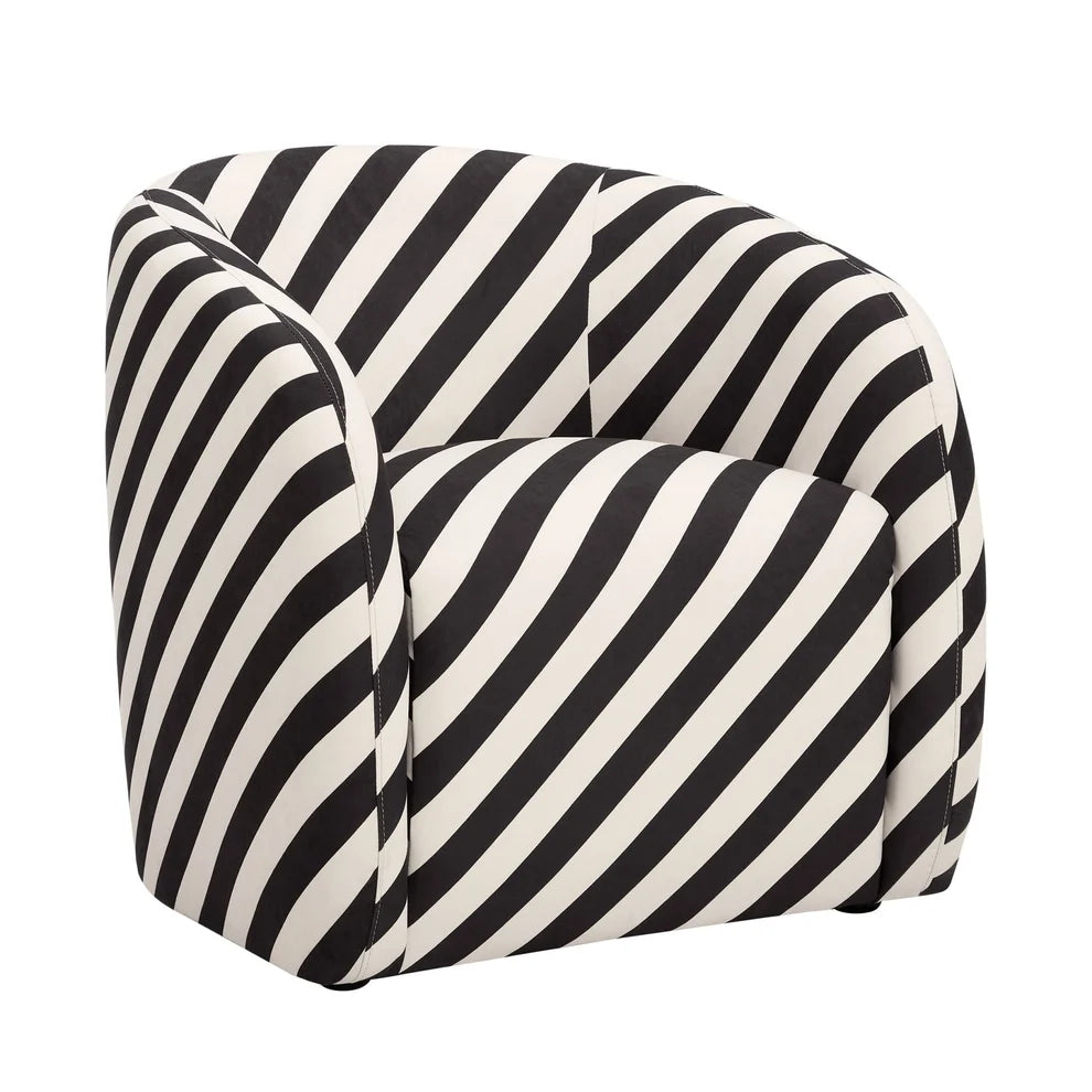 Black & White Striped Accent Chair with Curved Back & Padded Seat furnitell
