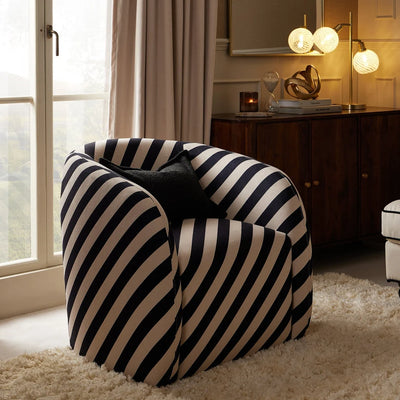 Black & White Striped Accent Chair with Curved Back & Padded Seat furnitell