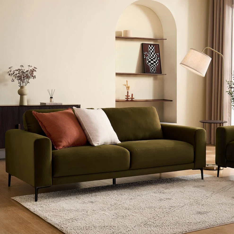 Green 3 Seater Sofa | Modern Fabric Sofa Furnitell