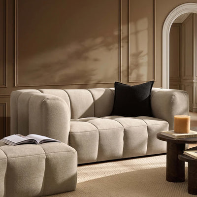 Oatmeal 2 Seater Sofa with Plush Cushions & Rounded Arms Furnitell