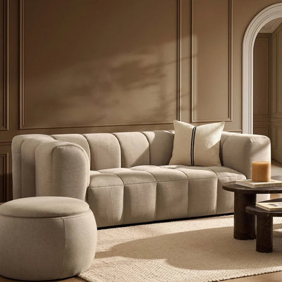Oatmeal 3 Seater Sofa with Plush Chenille Upholstery & Rounded Arms Furnitell