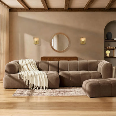 Mushroom Brown L Shaped Sofa with Left Chaise & Ottoman Furnitell