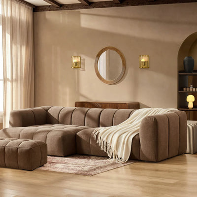 Mushroom Brown L Shaped Sofa with Left Chaise & Ottoman Furnitell