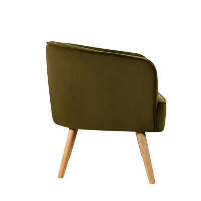 Olive Green Accent Chair with Button Tufted Back & Wooden Legs Furnitell