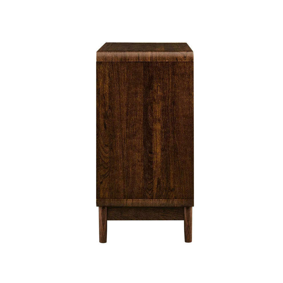 Walnut 3 Drawer Chest with Fluted & Curved Front Design furnitell