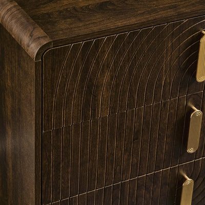 Walnut 3 Drawer Chest with Fluted & Curved Front Design furnitell