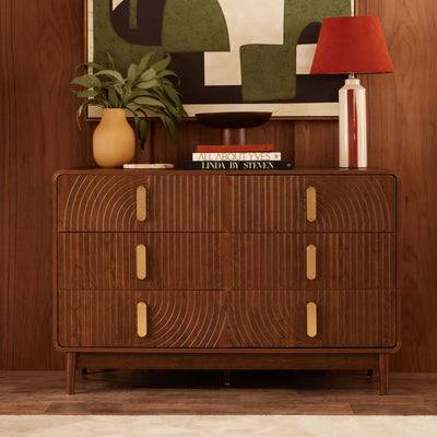 Walnut Brown Fluted 6 Drawer Chest Furnitell